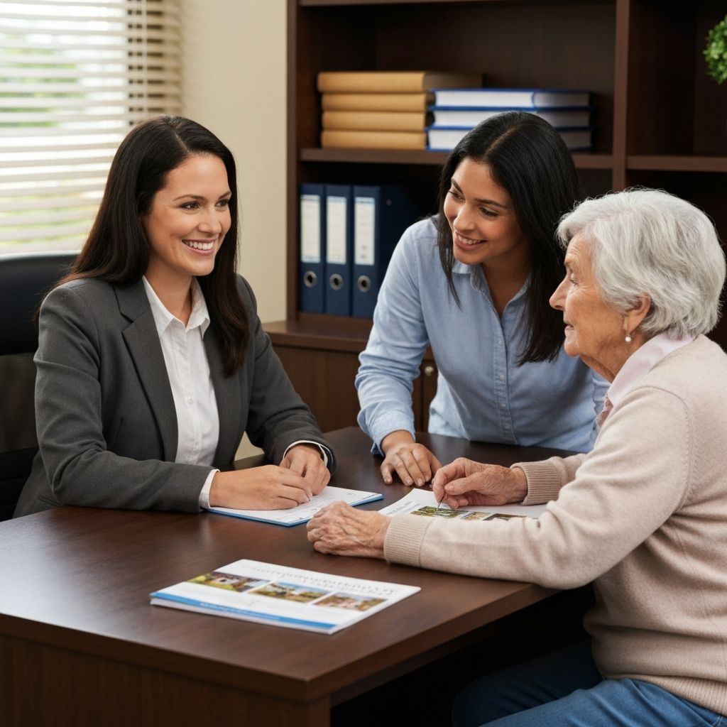 Senior living placement advisor meeting with family members to discuss care options